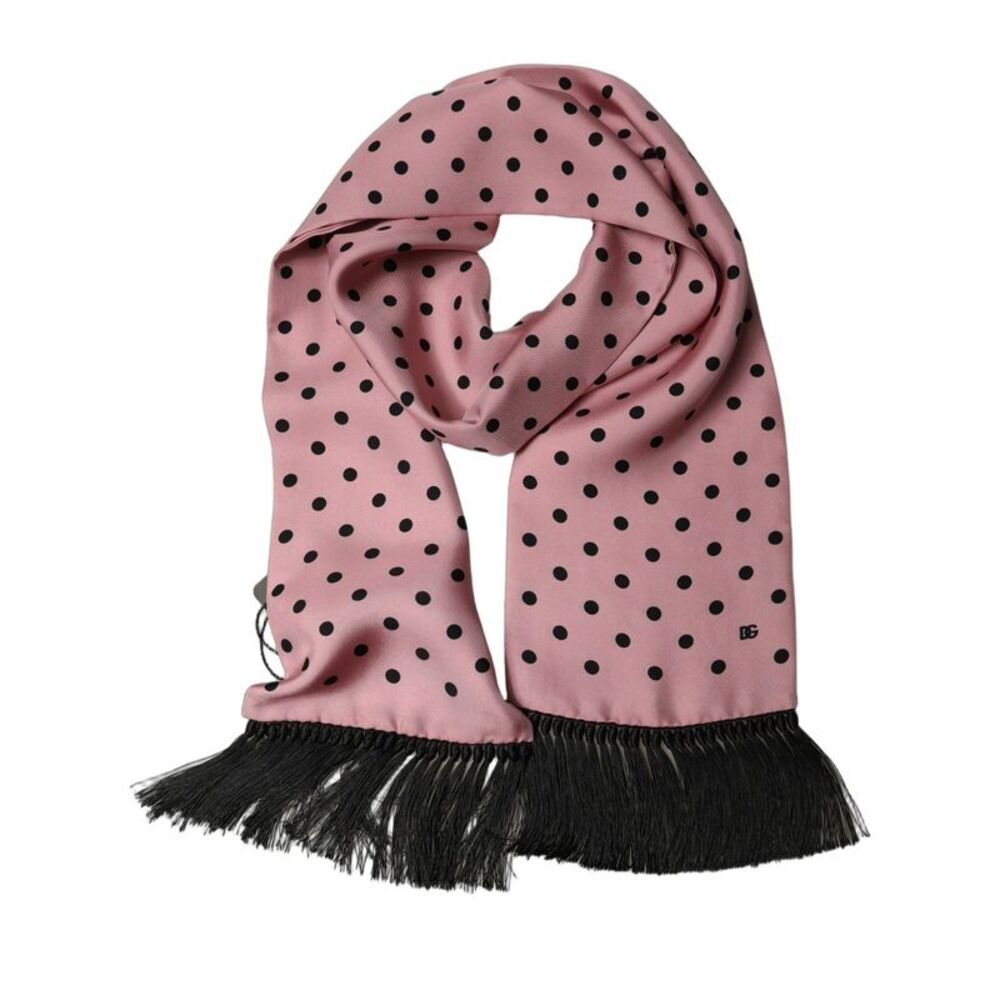 Dolce & Gabbana Pink Polka Dot Silk Fringed Lace Stole Men's Scarf